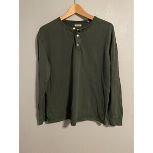 OOBE Brand Mens Henley Shirt Large Green Long Sleeve Cotton Waffle Knit Casual